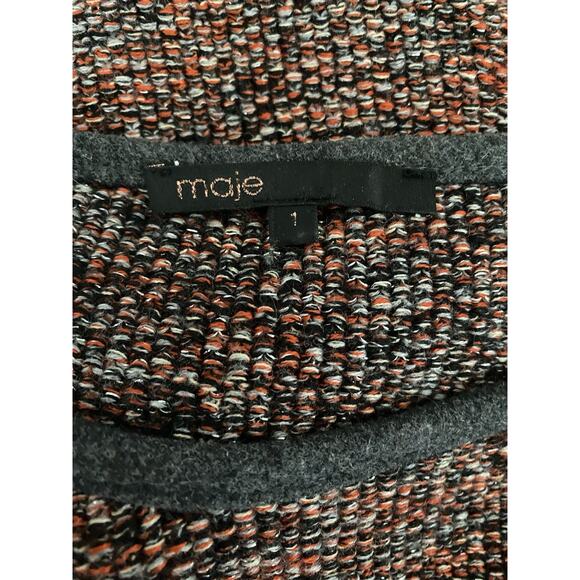 Maje Mini Sweater Dress Sheath Tweed Red Round Neck Zip Shoulder Long Sl… - Picture 9 of 9